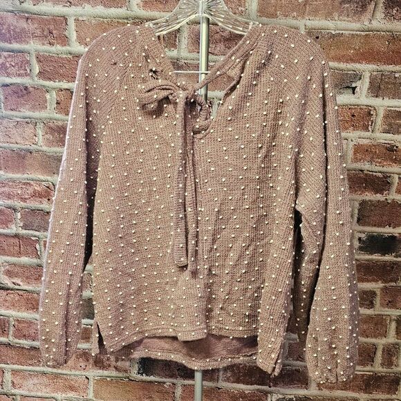 Women's FLOWER & FEATHER Textured Polka Dot Crop Sweater Large - Picture 8 of 10